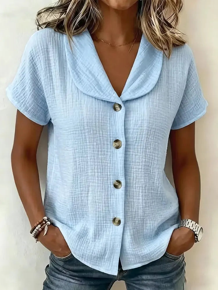 Elise elegant bomuld-linned skjorte med knappedetaljer