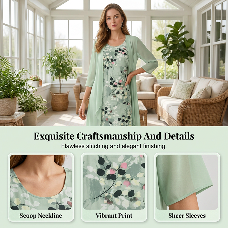 Livia elegant 2-delt chiffonkjole med cardigan