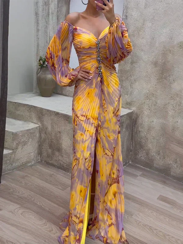 Maud™ - Lang elegant plisseret aftenkjole