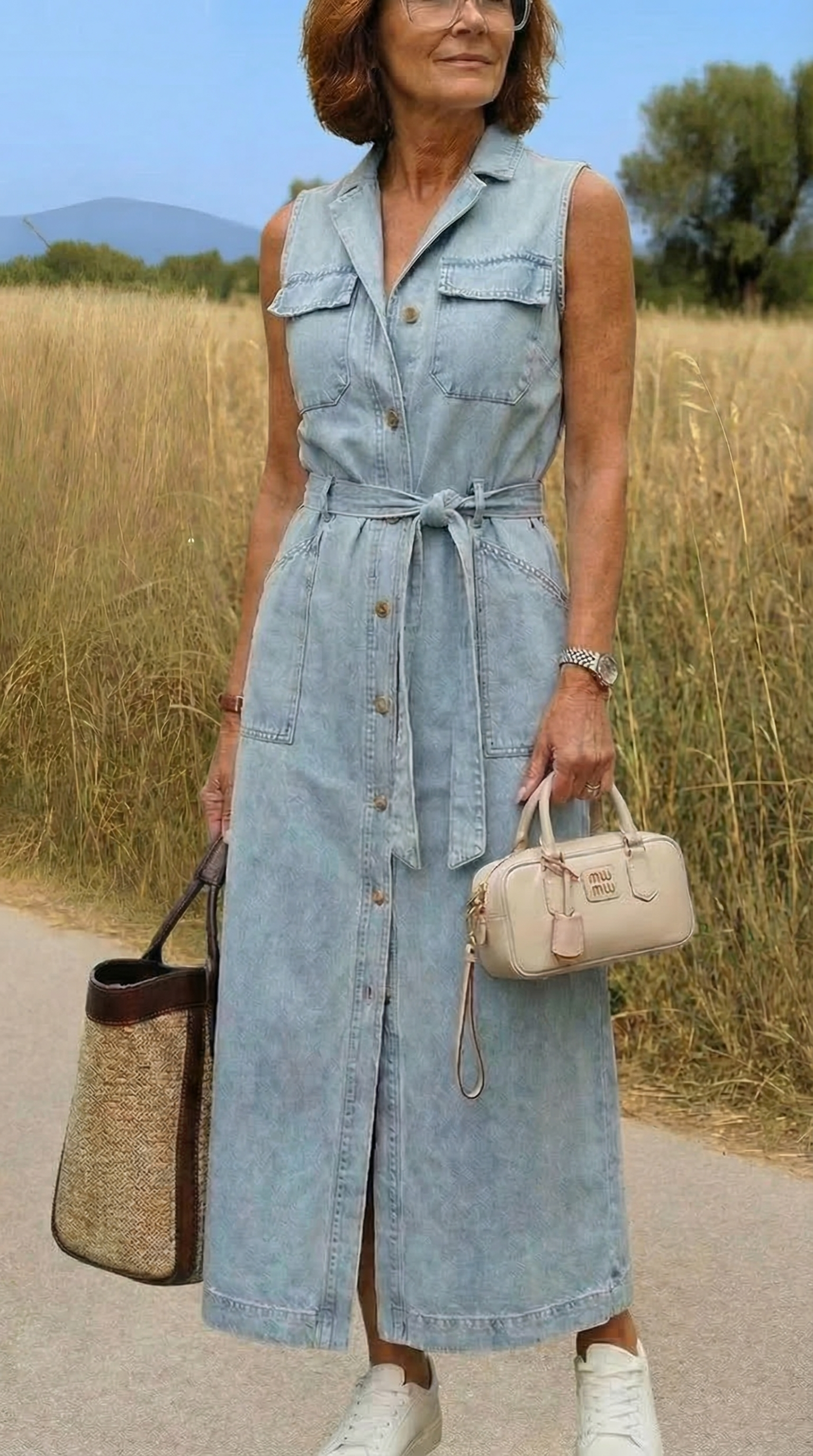 Hanna | Lang stropløs denimkjole