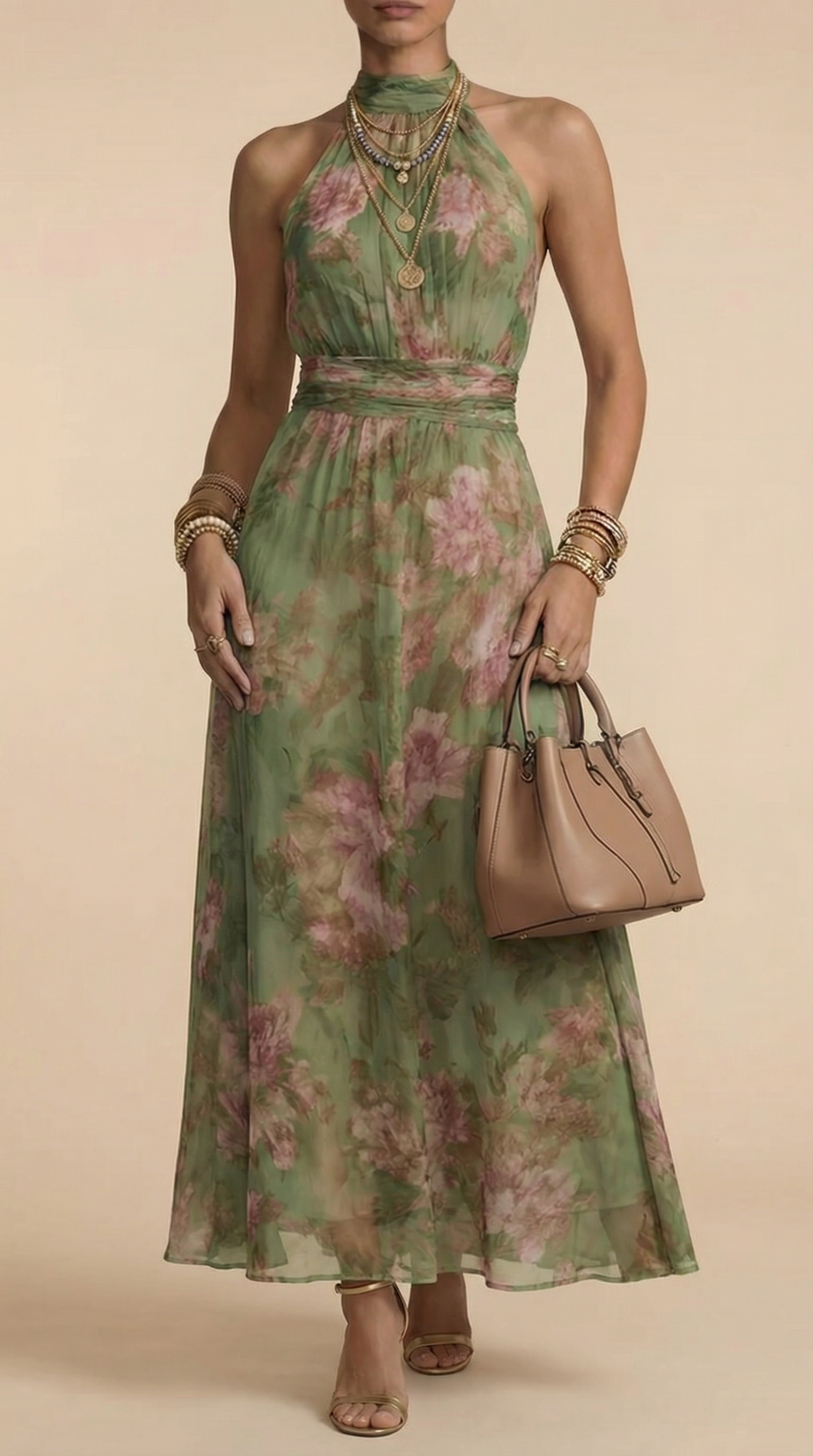 Livia | Blomstret halter-maxikjole