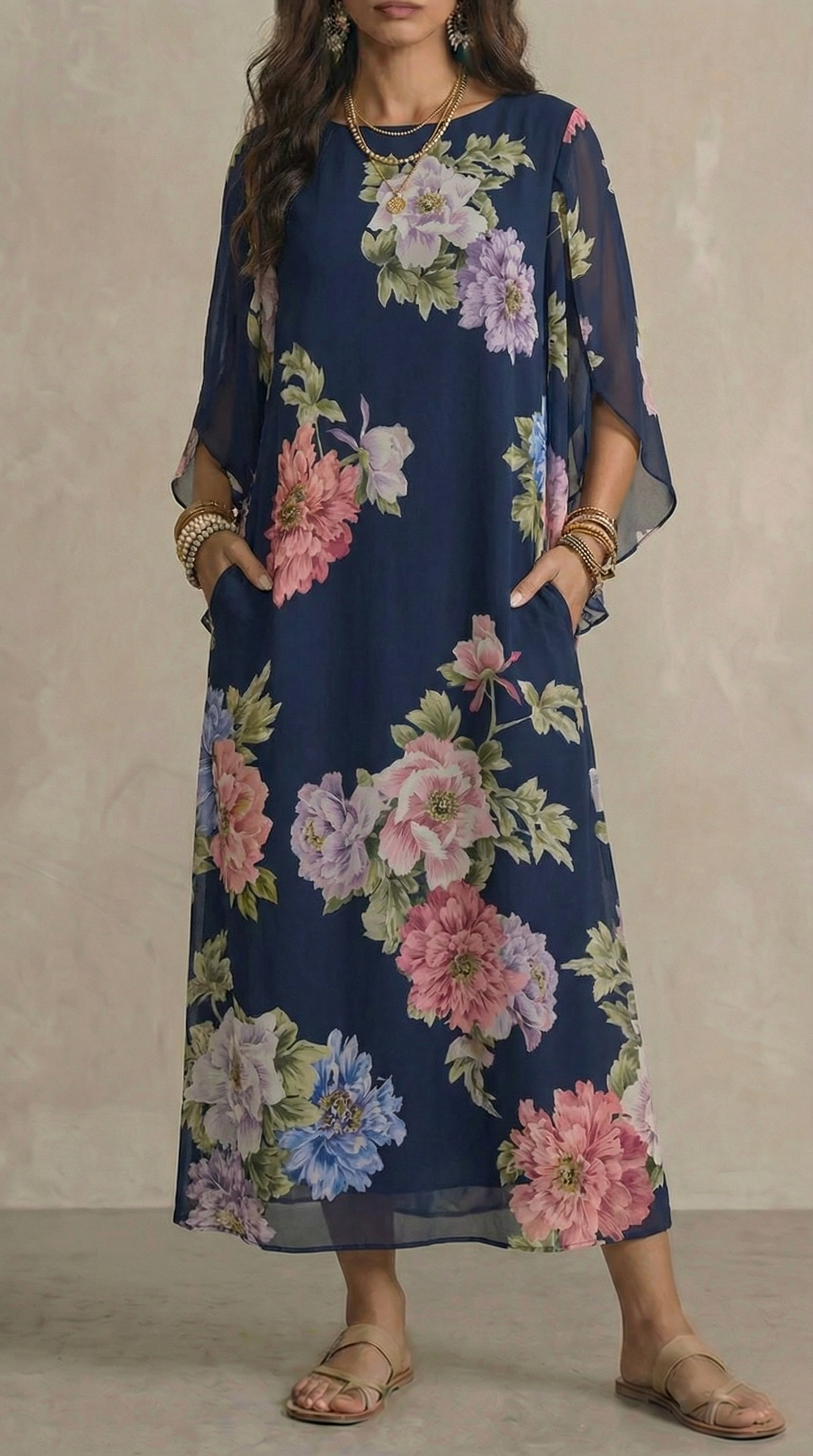 Blomstret maxikjole i chiffon
