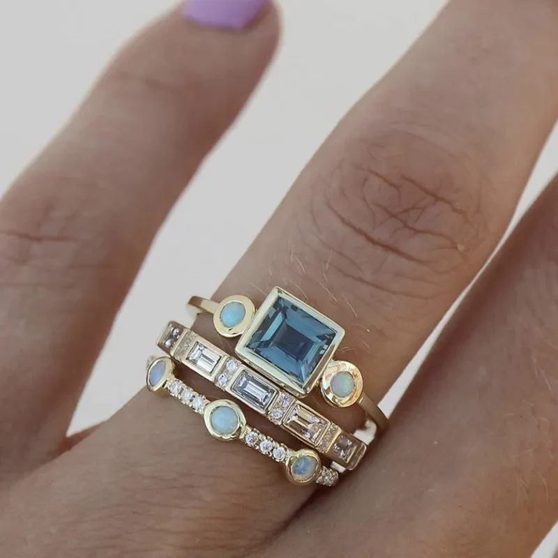 Ocean - Vintage ringsæt med blå krystal