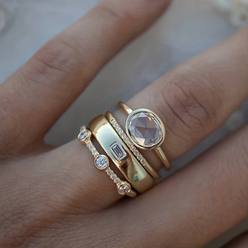 Lily - Vintage ringsæt i guld og zirkonia