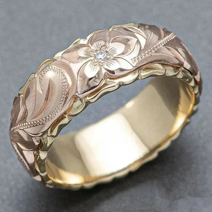 Vintage guldring med roseblomst