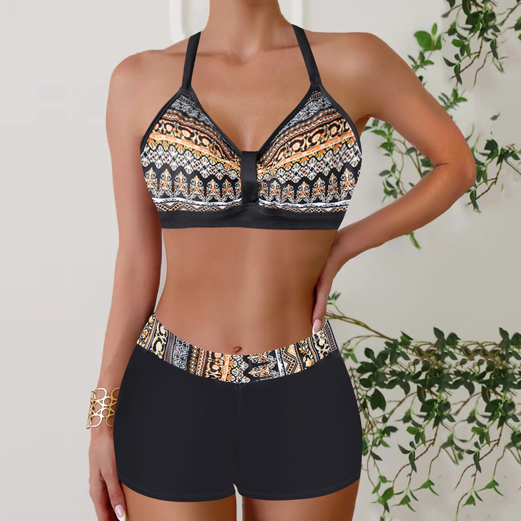 Janette – Ribbet bikini med høj talje