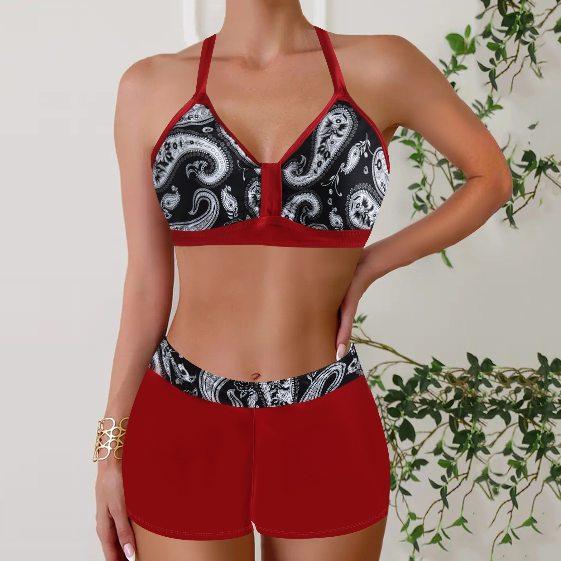 Janette – Ribbet bikini med høj talje