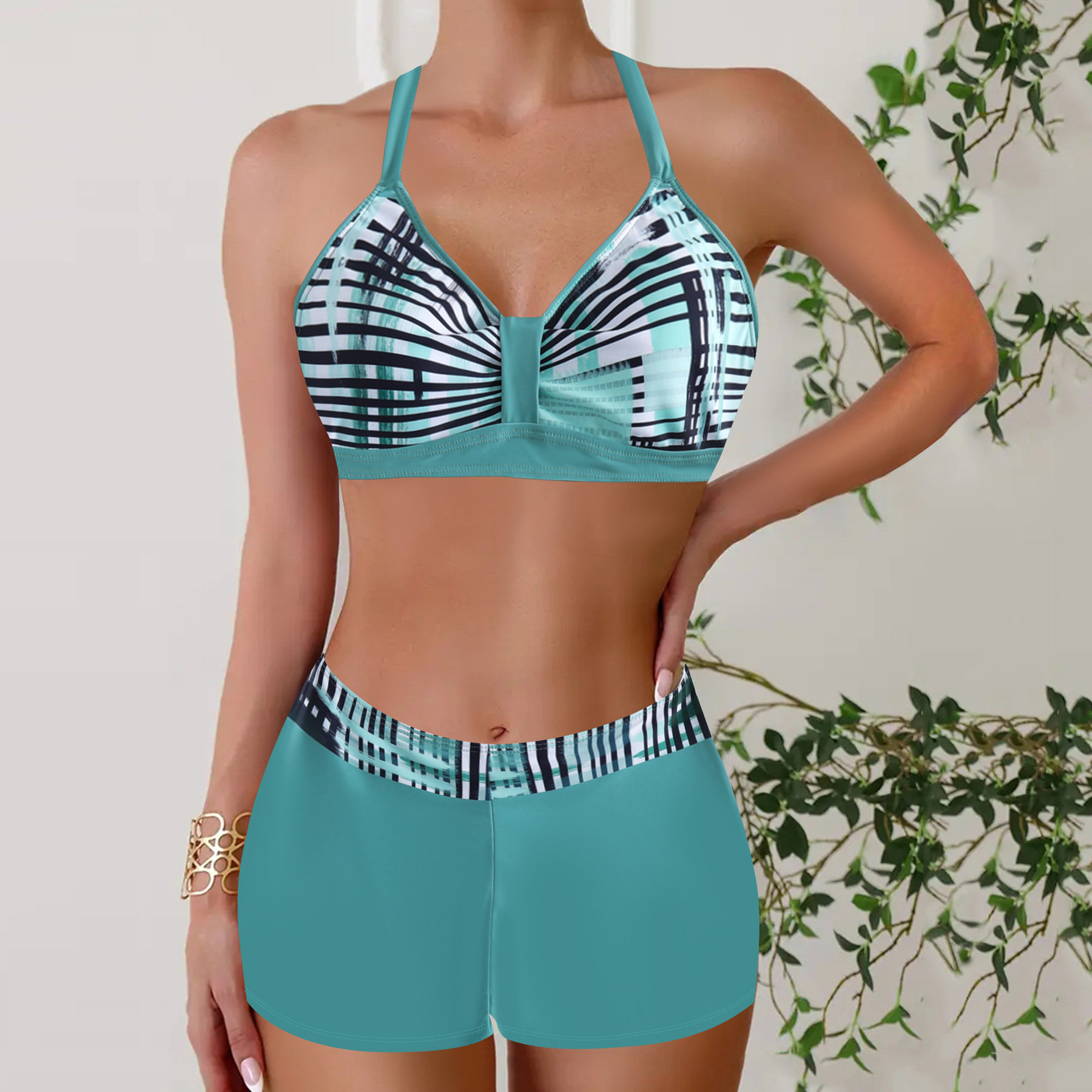 Janette – Ribbet bikini med høj talje