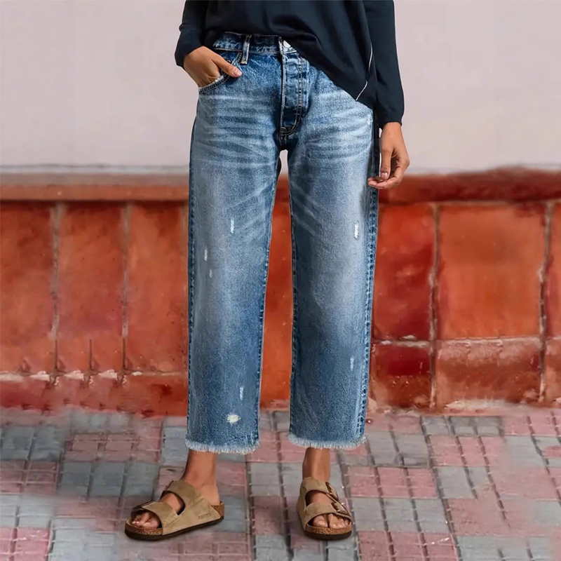 Nora croppede straight jeans med retro denimvask