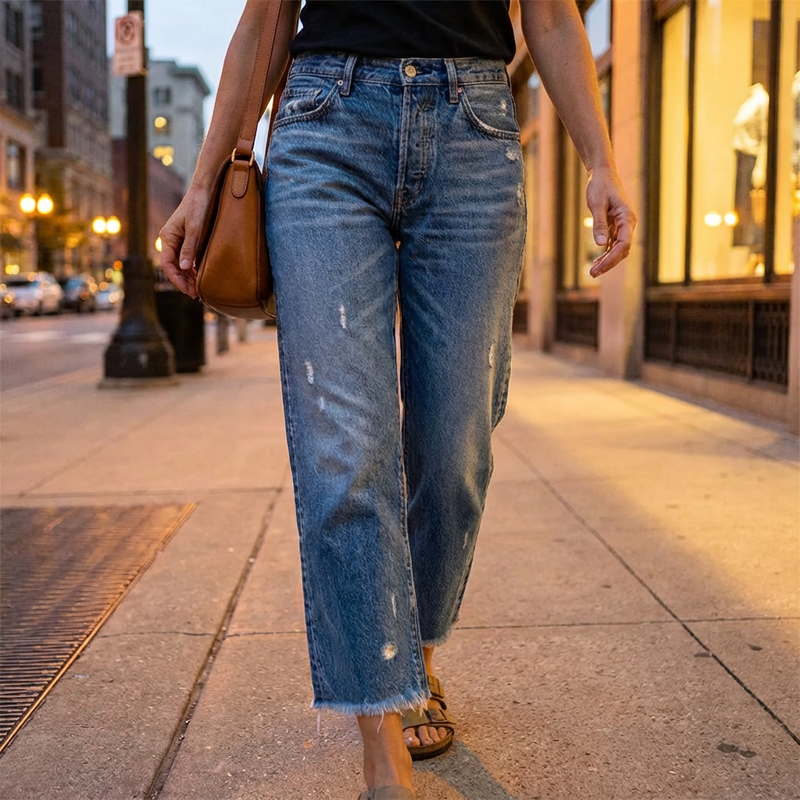 Nora croppede straight jeans med retro denimvask