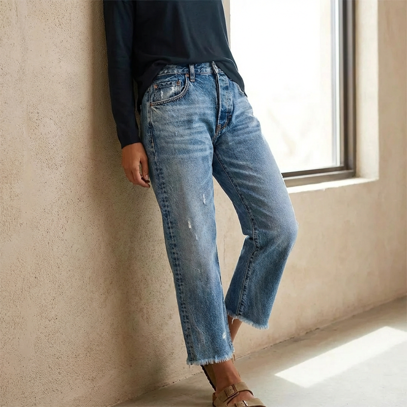 Nora croppede straight jeans med retro denimvask