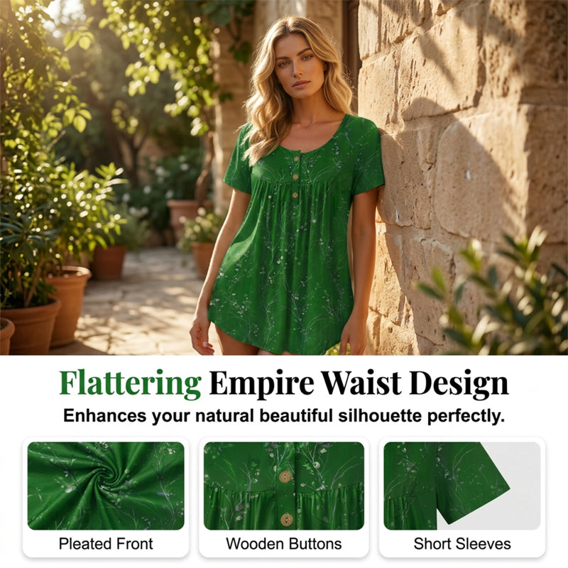 Alba elegant blomstret tunikatop med plisserede detaljer
