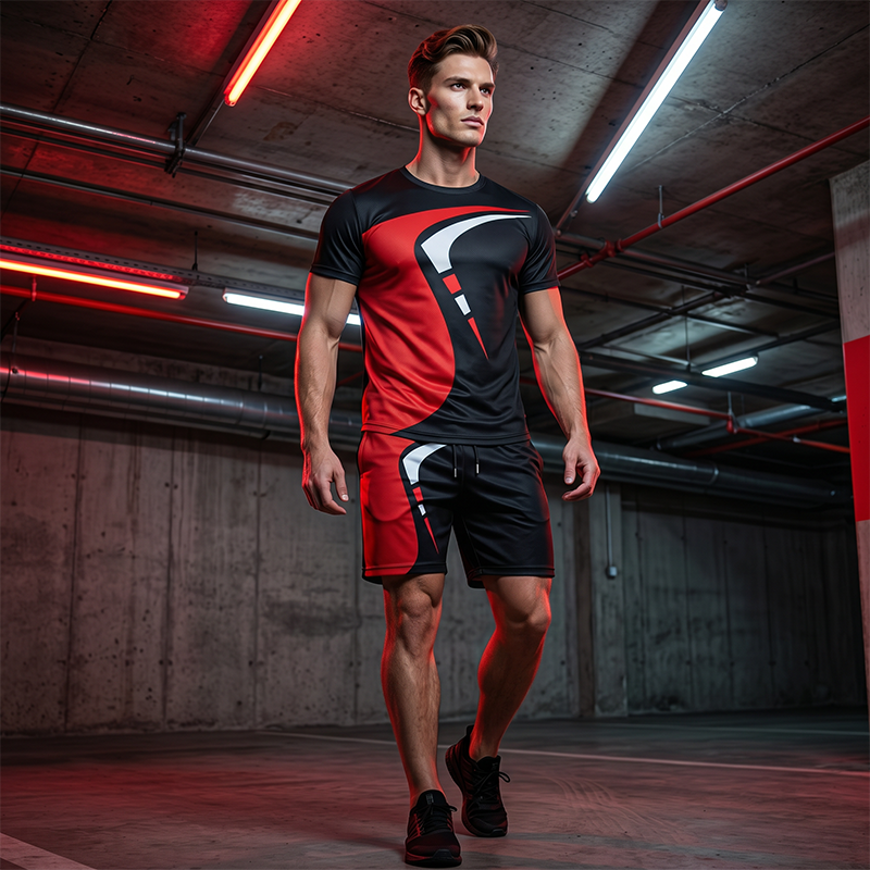 Oscar grafisk 2-delt T-shirt og shortsæt til mænd