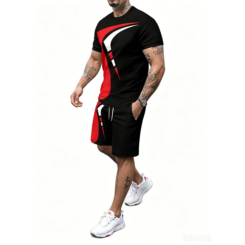 Oscar grafisk 2-delt T-shirt og shortsæt til mænd