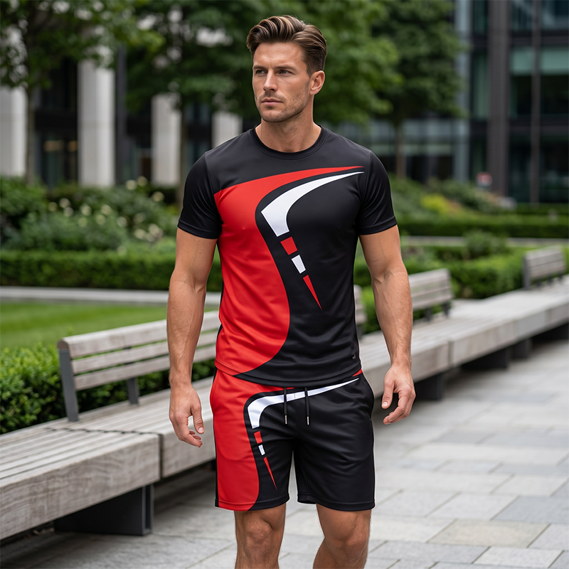 Oscar grafisk 2-delt T-shirt og shortsæt til mænd