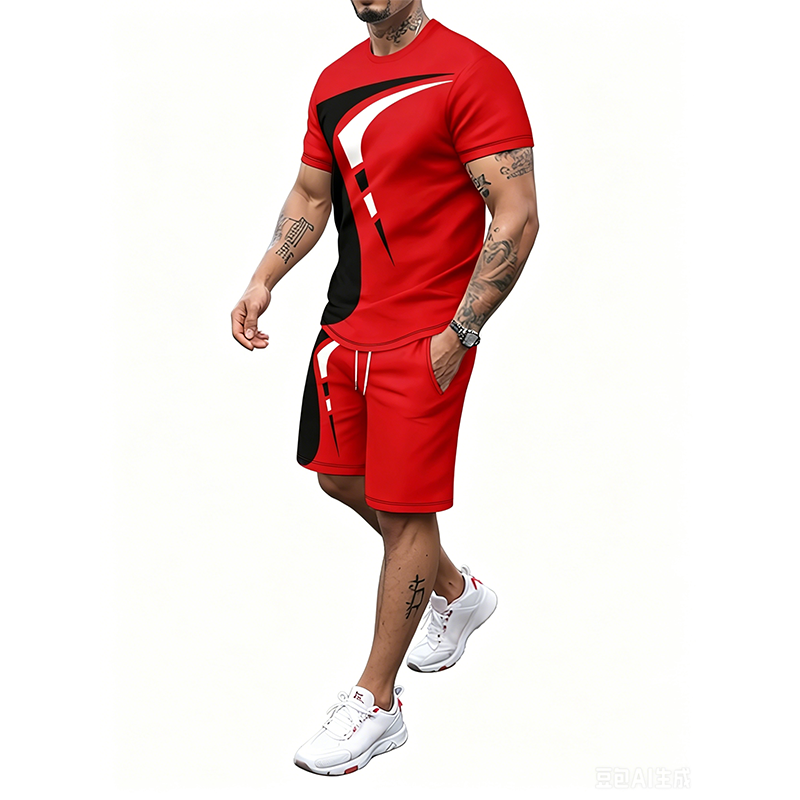 Oscar grafisk 2-delt T-shirt og shortsæt til mænd